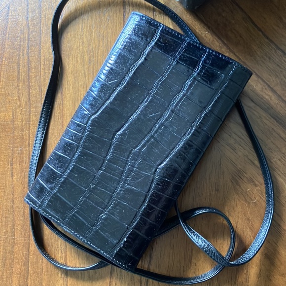 Brighton Leather Black Crossbody Bag Purse Crocodile Embossed Western Cowgirl Cl - Picture 15 of 17